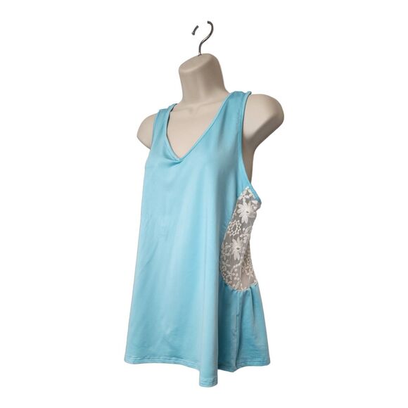 Meaneor Women V-Neck Sleeveless Lace Teal Top Size Medium - Picture 2 of 8